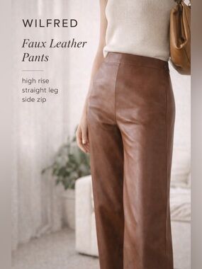 Wilfred Faux Leather pants high rise Straight-Leg side zip size 6 Brown/cognac
